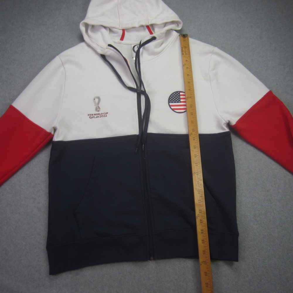 USA FIFA World Cup Qatar 2022 Jacket Mens Medium White Red Blue Full Zip Hoodie - Picture 10 of 16